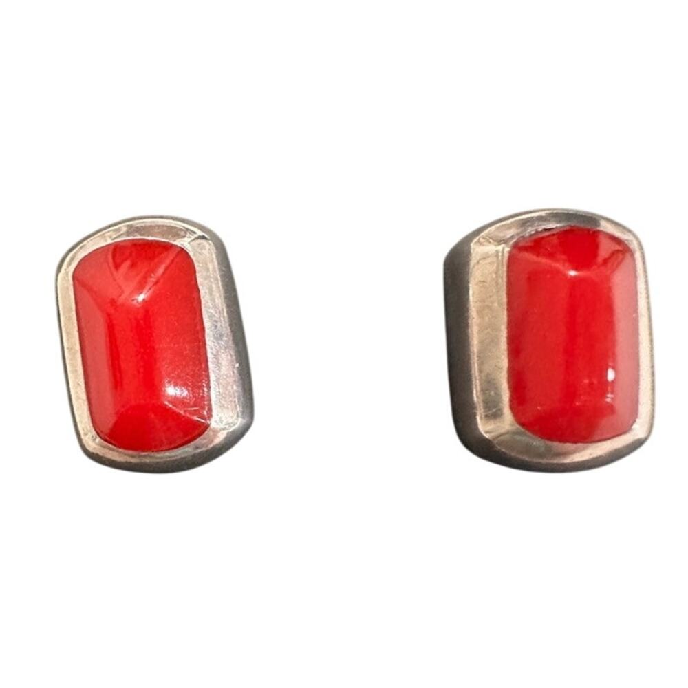 Sterling silver earrings red gemstone